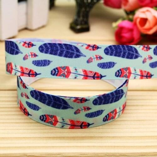 7/8'' Free shipping feather printed grosgrain ribbon hairbow headwear party decoration diy wholesale OEM 22mm P5793