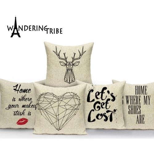 Black And White Heart-shaped Lines Linen Throw Pillow Cushion Cojines For Home Decor Geometric pillow cover Elephant pillow