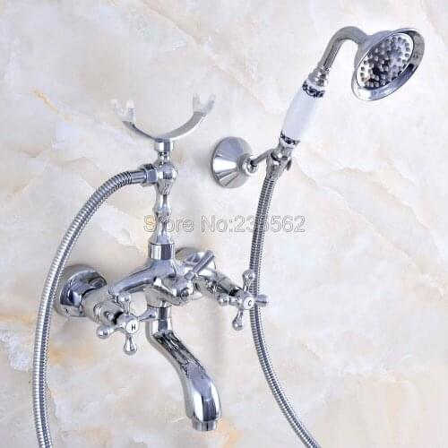 Chrome Brass Bathtub Shower Faucet W/ Ceramics Spray Wall Mount Hot and Cold Water Mixer Tap Bath Shower Hand Held Shower Lna758