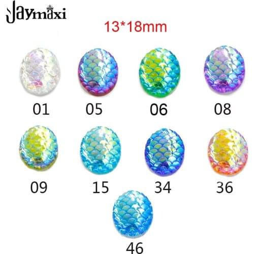 Jaymaxi 13*18mm Flat Bottom Resin DIY Fish Scales AB Colors 3D Oval Shape Cabochon Jewelry Accessories Wholesales 20 Pieces/lot