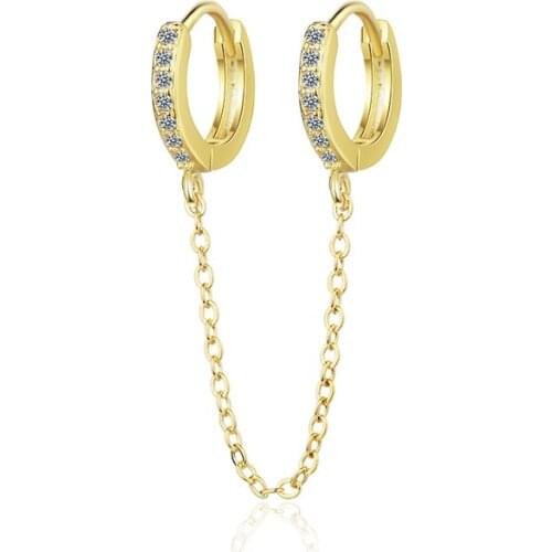 Classic Two Ear Hole Piercing Hoop Earrings Chain Tassel Double Loops Golden/White Crystal Simple Bohemia Earring Jewelry Gifts
