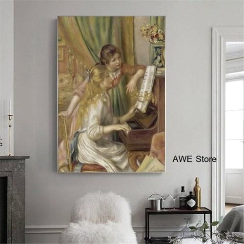 Pierre Auguste Renoir Painting Classic Canvas Girls at the Piano Print Art Classic Posters Prints Wall Art Home Decor Picture