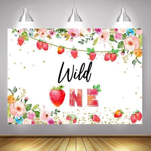 Strawberry Wild One Birthday Photography Background Flowers Summer Fruit Party Banner Backdrop Decoration Newborn Photocall