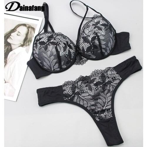 New 2021 Lace Embroidery Push Up Bra Sets Women Plus Size Underwear 32/34/36/38/40 ABCDE Cup For Girls Lingerie