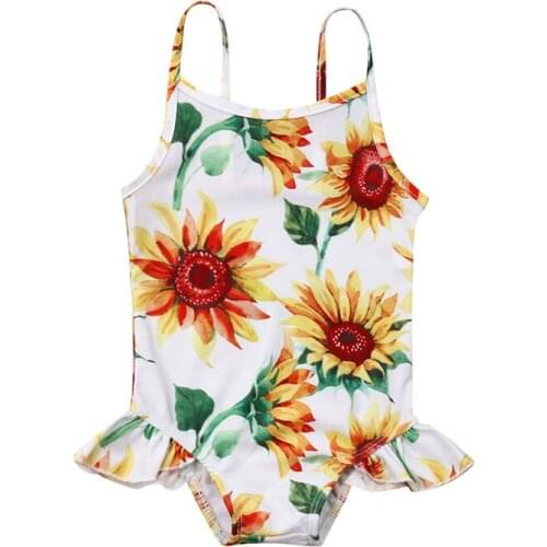 0-24M Infant Newborn Kids Baby Girl SunFlower Ruffle Swimwear Romper Sling Bathing Suit Beach Wear One-Piece 2019 Summer
