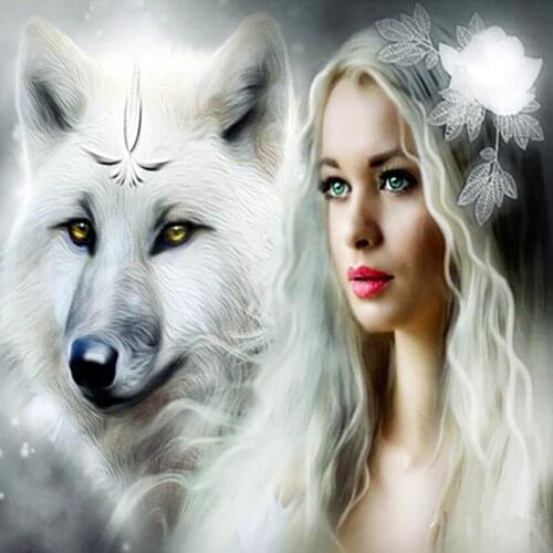 L1934 Wolf Woman cross stitch Oil painting girl 11/ 14ct /16/28/27CT cloth cotton thread embroidery DIY handmade needlework