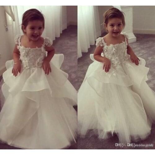 Little Queen Dress White Lace Flower Girl Dresses Wedding Party Beaded Waistline Childrens Birthday Dress For Weddings
