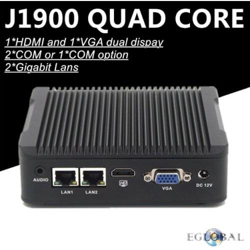 Eglobal Firewall Mini PC No Noise J1900 Quad Core Max 2.42GHz 2*Gigabit Lan Pfsense Router Security Computer COM 1*HDMI 1*VGA