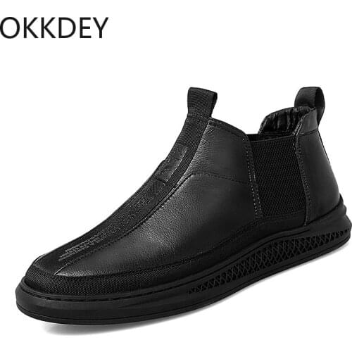 Real cowhide Mens fashion shoes plush cotton casual shoes leather ChElSEY British leather boots snow boots shoes for men