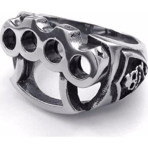 Unique Design Mens Stainless Steel Ring Skull Boxing Glove Shape Color In Black Silver color Best Presents To Him Size 7 to 13