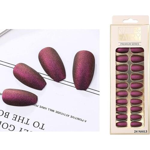 24PCS French Nail Tip Press on Nails Fake Coffin Nails with Glue Ballerina False Nails Full Cover for Women and Girl