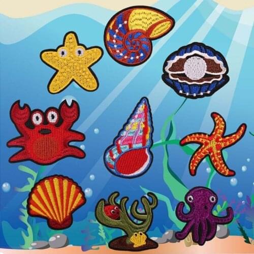 Animal Underwater world Patches Cheap wholesale Pearl Starfish Conch Patch Iron Patches For Clothing Child Diy Ironing Stickers