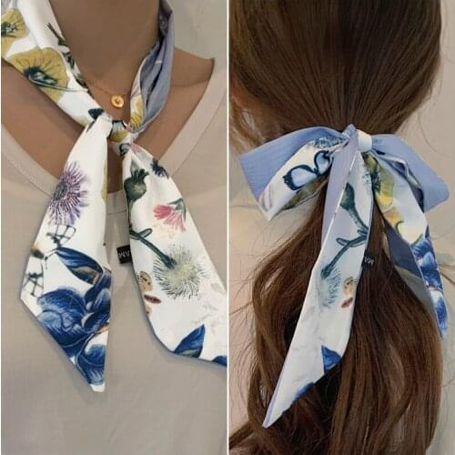 2021 new silk scarf headband goddess tied hair super fairy bow tie retro streamer French scarf ribbon headdress B65