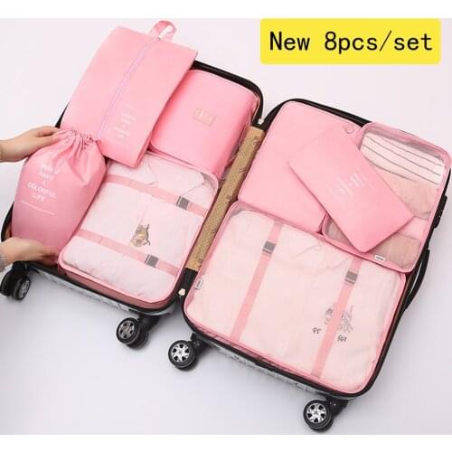 New 8Pcs/set Pink Travel Storage bags For Traveling Accessories Travel Organizer Cosmetic Luggage Large Suitcase Travel Set Kit