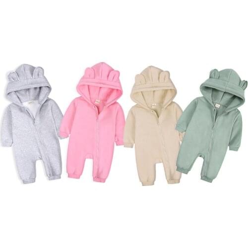 New Solid Hoodies Bear Romper Bodysuit For Newborn Baby Boys Girls Clothes Long Sleeve Rompers Jumpsuit Overall Infant Costume