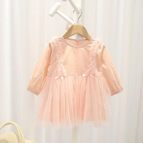 Autumn Girls Princess Pink Mesh Dresses Long Sleeve Cotton Dress Cute Skirt Clothes Fashion Gifts For Children