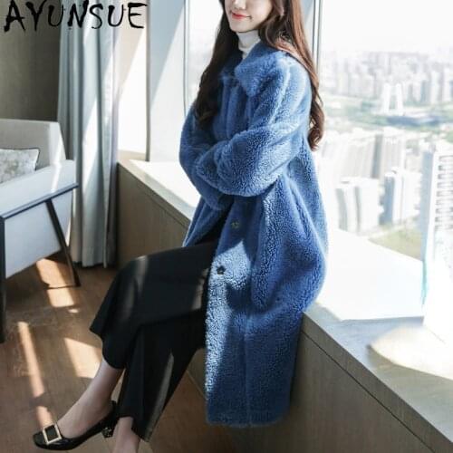 AYUNSUE Sheep Shearling Fur Coats Women Winter 2021 Womens Fur Coat Female Long Korean Jackets Casacos Femininos Inverno Gxy174