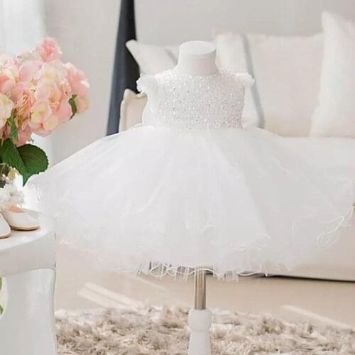 Sequin Newborn Baby Girls Dress Princess Birthday Party Formal Christening Gown Dress with Bow Infant Baptism Christening Gown