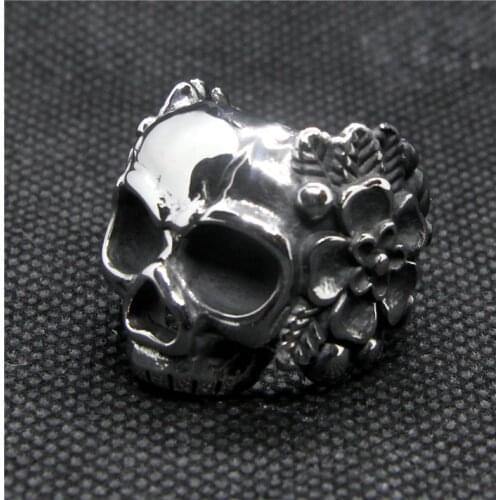 Drop Ship 7-13 Flower Skull Mens Ring 316L Stainless Steel Mens Punk Cool Skull Ring