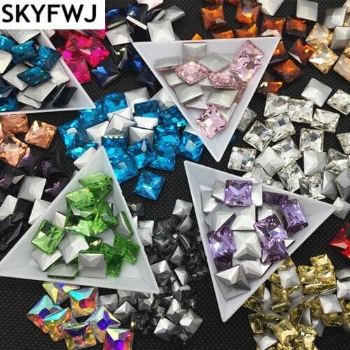 Multi Colors Glass Crystal Princess Square Fancy Stone 8mm,10mm,12mm,14mm Pointback no holes jewelry beads