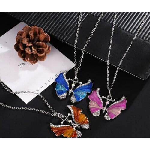 Retro Creative Zircon Alloy Color Butterfly Necklace For Women Long Chain Sweater Chain Necklace Jewelry Gift