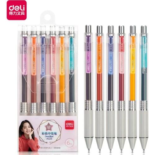 Deli Large Capacity Colored Gel Pen 10 Sets 6 Colors High Quality Cute Gel Pens Kawaii Pens Diary Doodle Pen Student Stationery