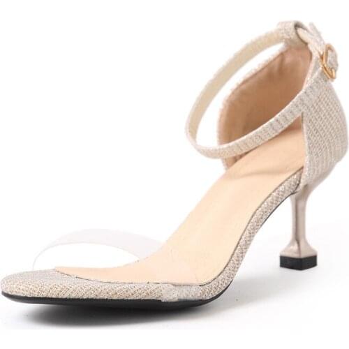 Sandals Shoes Woman 2019 Summer New Basic Casual Buckle Strap fine heel 6.5cm Fashion Sandal women 35-39