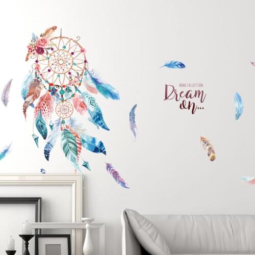 [shijuekongjian] Dreamcatcher Wall Stickers DIY Cartoon Feathers Wall Decals for Kids Rooms Baby Bedroom Dormitory Decoration
