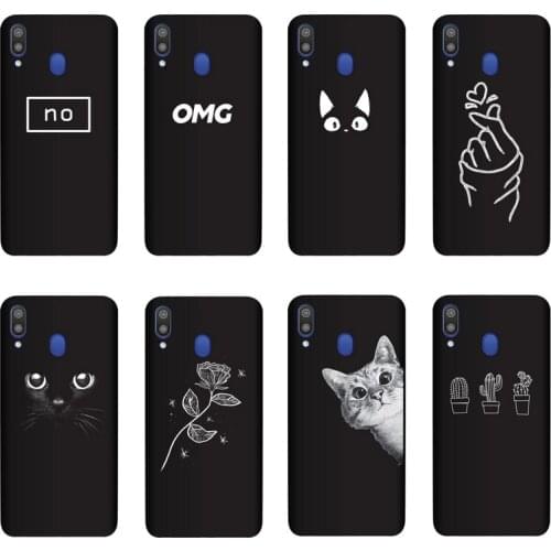 QAQsam Silicone Cover For Samsung Galaxy M20 Case Painting Flower Cat Moon Matte Phone Cases Funda