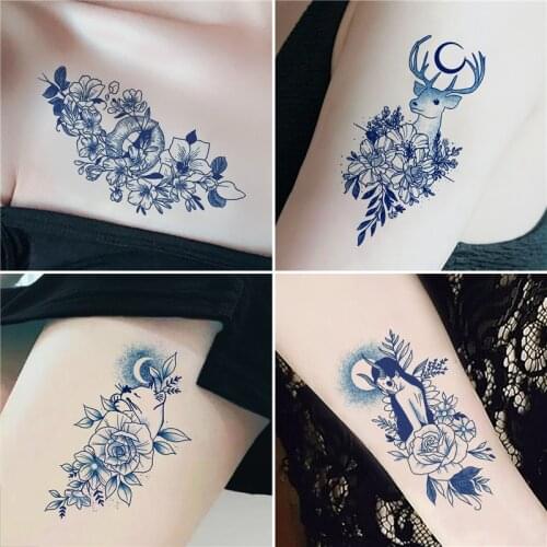 Juice Lasting Ink Tattoos Body Art Waterproof Temporary Tattoo Sticker Moon Rose Flower Tatoo Arm Fake Animal Tatto Women Men