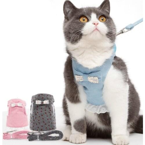Pet Supplies Cat Harness Cat Leash Set I-Shaped Chest Strap Cotton Lace Harness Velcro Design Adjustable Bust Cat Leash