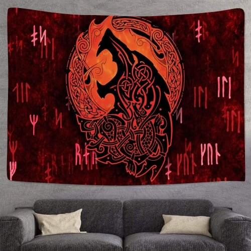 Wolf Bokeh Runes Ancient Red Psychedelic Wall Hanging Tapestries