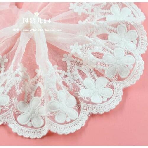 1 Meter Embroidered Exquisite Lace Fabric White Cotton Lace Trim Ribbons DIY Sewing Handmade Craft Materials 14cm Free Shipping