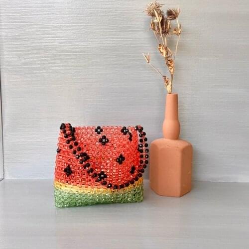 Watermelon Beaded Bag Woven Handbag Acrylic Pearl Summer Busket for Women 2020 Ladies Hand Shoulderbag