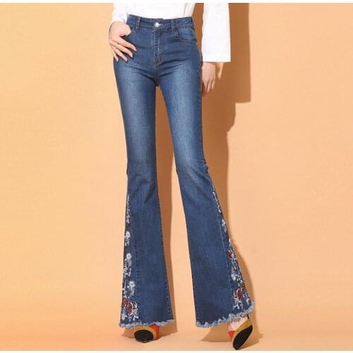Woman pants Flared Jeans Women Vintage Side Slit Flare Jeans Elastic Denim Pants Bell Bottoms Trousers pants mujer pantalones
