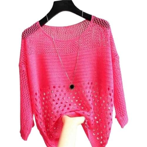Casual Hollow Out Mesh Thin Knitted Pullover Women 2021 Summer Half Sleeve Loose Sun Protection Knitwear Ladies Tops Tide G1143