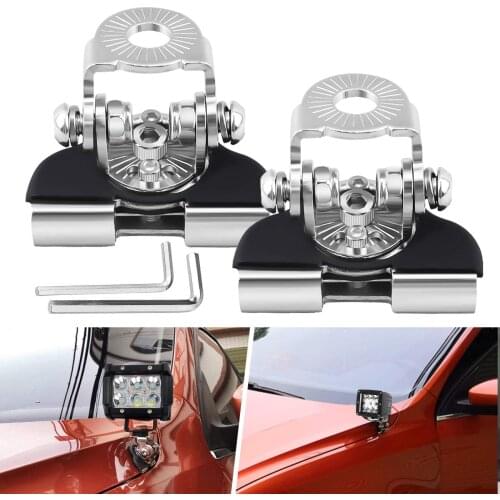 1Pair Car Hood LED Light Mounting Brackets Universal Engine Cover A-Pillar Work Lamp Clip Spotlight Stand Mount Holder Clamp