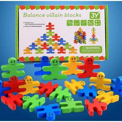 Kids Cartoon Balance Villain Puzzles Toys 16pcs Creative Wooden Baby Intelligence Blocks Children Early Education Balance Game