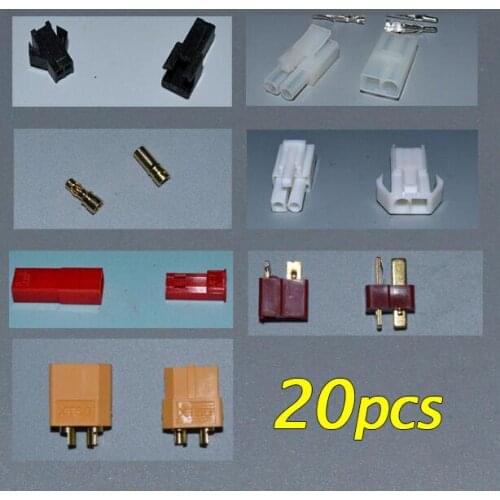 Free Shipping 20PCS JST/SM/T Plug Big/Small Tamiya Connectors XT60/3.5mm Banana Connectors For DIY RC Car/Airplane/Boat Models