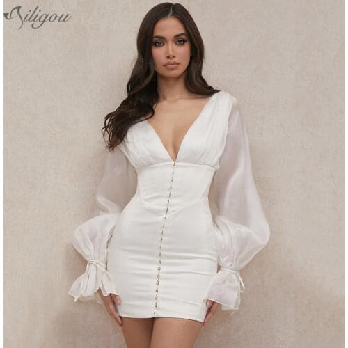 Ailigou New Summer Women Fashion Off Shoulder Mini Dress 2021 Sexy Long Lantern Sleeve Light Green Celebrity Runway Club Dress