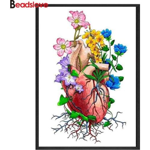 5D Rhinestones Diamond Painting Cross Stitch Heart Organ Anatomy Flower Medicine Pictures Mosaic Diamond Embroidery Round Nordic
