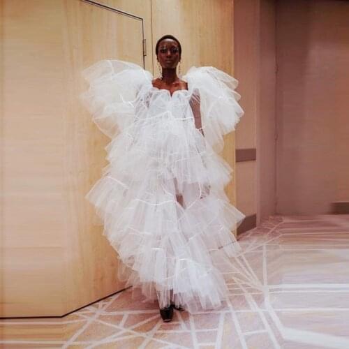 SnapShot White Prom Dresses Long Ruffles Tiered robe de soiree longue Chic Lush Puffy Prom Gowns Tulle abiye vestido de fiesta