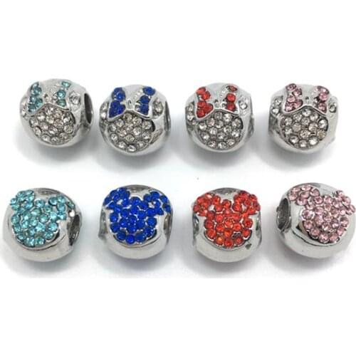 Free shipping brand new 20pcs Mickey and Minnie rhinestone charms big hole beads fit European bracelet DIY