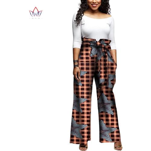 High Waist Pant Trousers for Women Party Wedding Casual Date Dashiki African Women Belt Pants African Clothes for Women WY6073