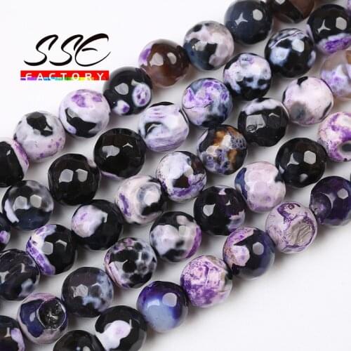 Natural Stone Beads Purple Fire Dragon Veins Agates Loose Beads For Jewelry Making DIY Ear Studs Bracelet Accessories 15" 8/10mm