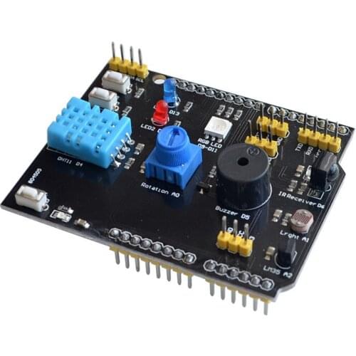DHT11 LM35 Temperature Humidity Sensor Multifunction Expansion Board Adapter For Arduino UNO R3 RGB LED IR Receiver Buzzer I2C