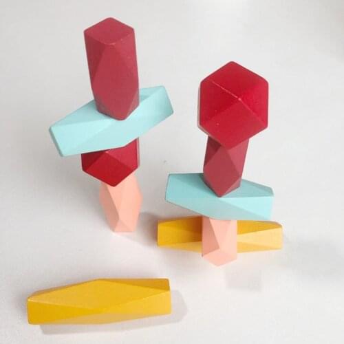 Wooden Building Block Colored Stone Educational Toys Stacking Game Stone Wooden Toy