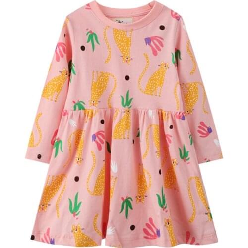 Jumping Meters Autumn Winter Princess Girls Dresses Hot Selling Animals Print Cute Childrens Party Costume Birthday Kids Dress