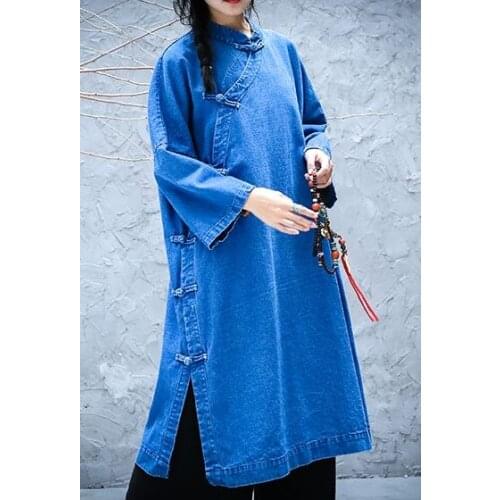 Top quality Spring&Autumn cotton blue zen cowboys long coat lay meditation robe clothing taoist jacket tang suits