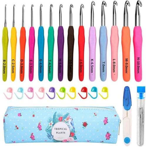 14 Sizes Crochet Hooks Set 2mm(B)-10mm(N) Ergonomic Crochet Hooks with Case for Arthritic Hands Extra Long Crochet Needles